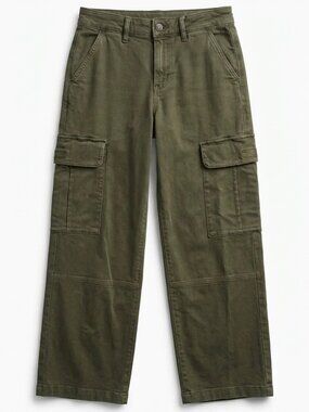 American Eagle AE High Waisted Baggy Cargo Pants - Olive Green Wide Leg 2 short